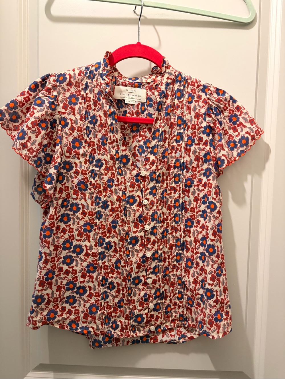 Tea Collection Girls' Red Floral Flutter-Sleeve Top
